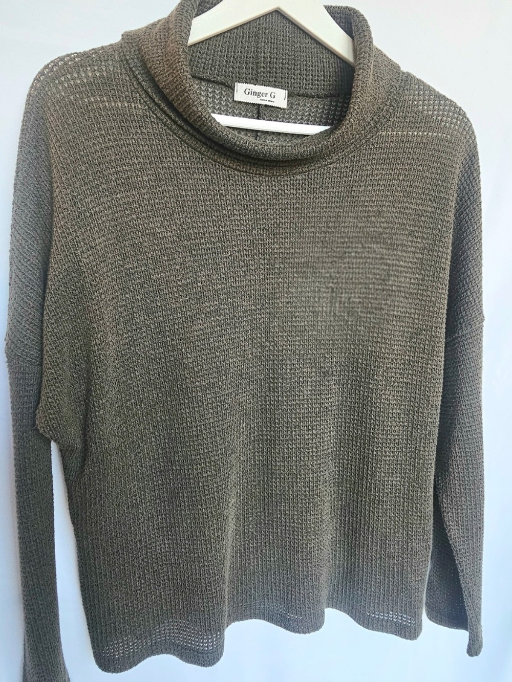 Ginger G Olive Green Lightweight Turtleneck Sweater